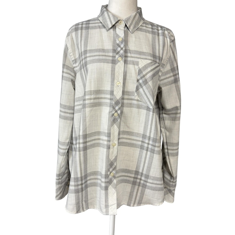 Vineyard Vines Button Up Shirt Womens 12 Gray White Plaid Relaxed Long Sleeve To